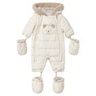 Ivory Teddy Bear Baby Snowsuit, 1, hi-res