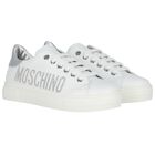 Girls White & Silver Logo Trainers, 1, hi-res