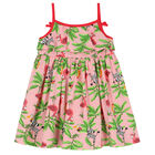 Younger Girls Pink & Green Flamingo Dress, 1, hi-res