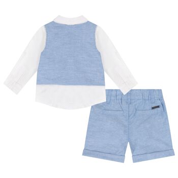 Yonger Boys White & Blue Logo Shorts Set