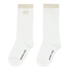 Girls White & Gold Logo Socks, 1, hi-res