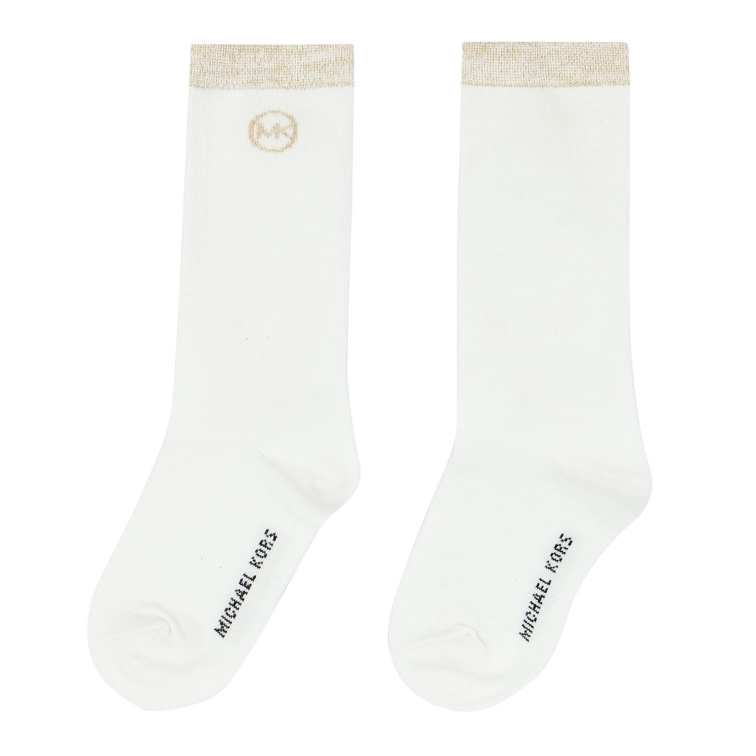 Girls White & Gold Logo Socks, 1, hi-res