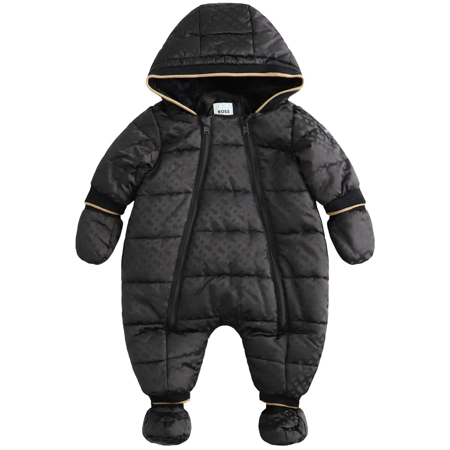 Baby Boys Black Logo Snowsuit, 1, hi-res