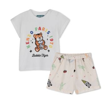 Younger Boys White & Ivory Bubble Tiger Shorts Set