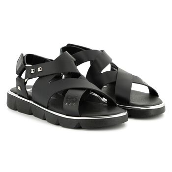 Girls Black Logo Sandals