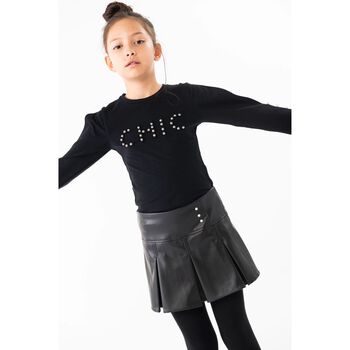 Girls Black Embellished Long Sleeve Top