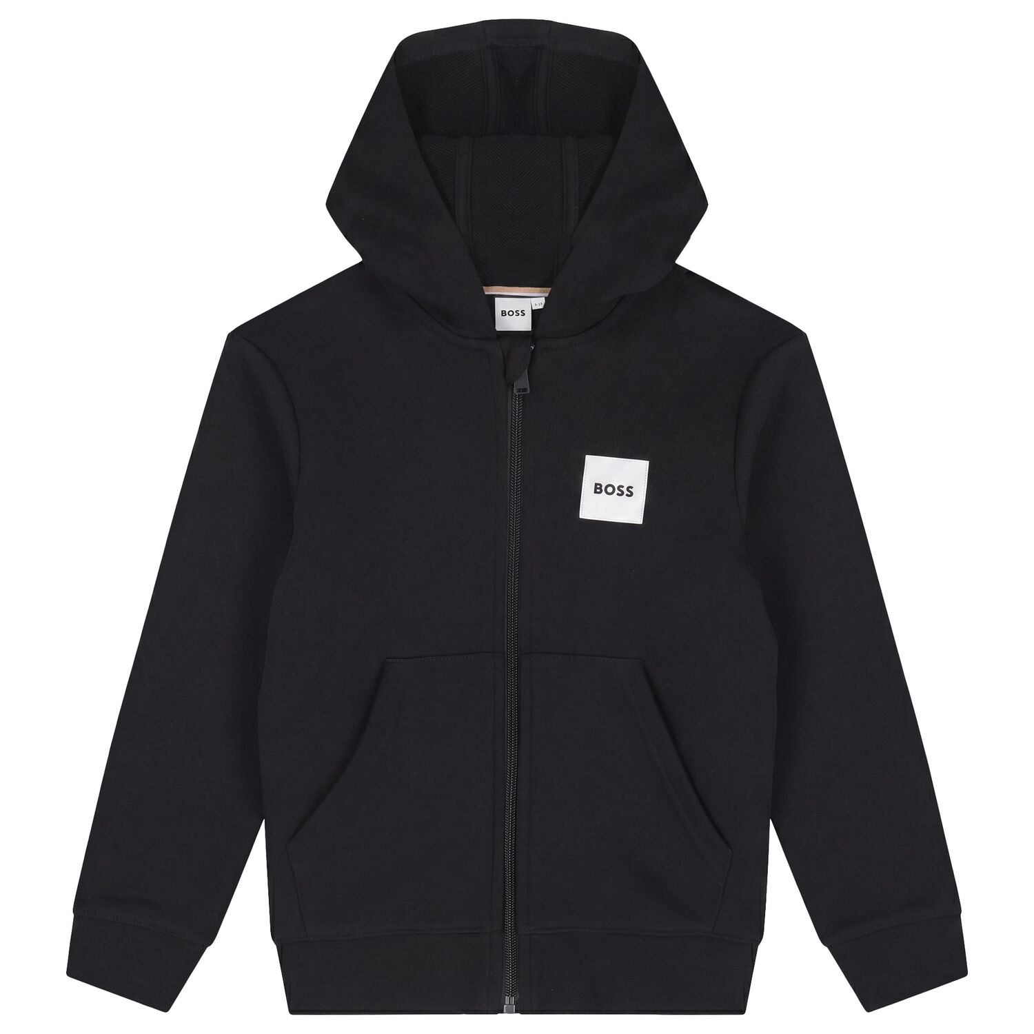 Boys Black Logo Hooded Zip Up Top, 1, hi-res