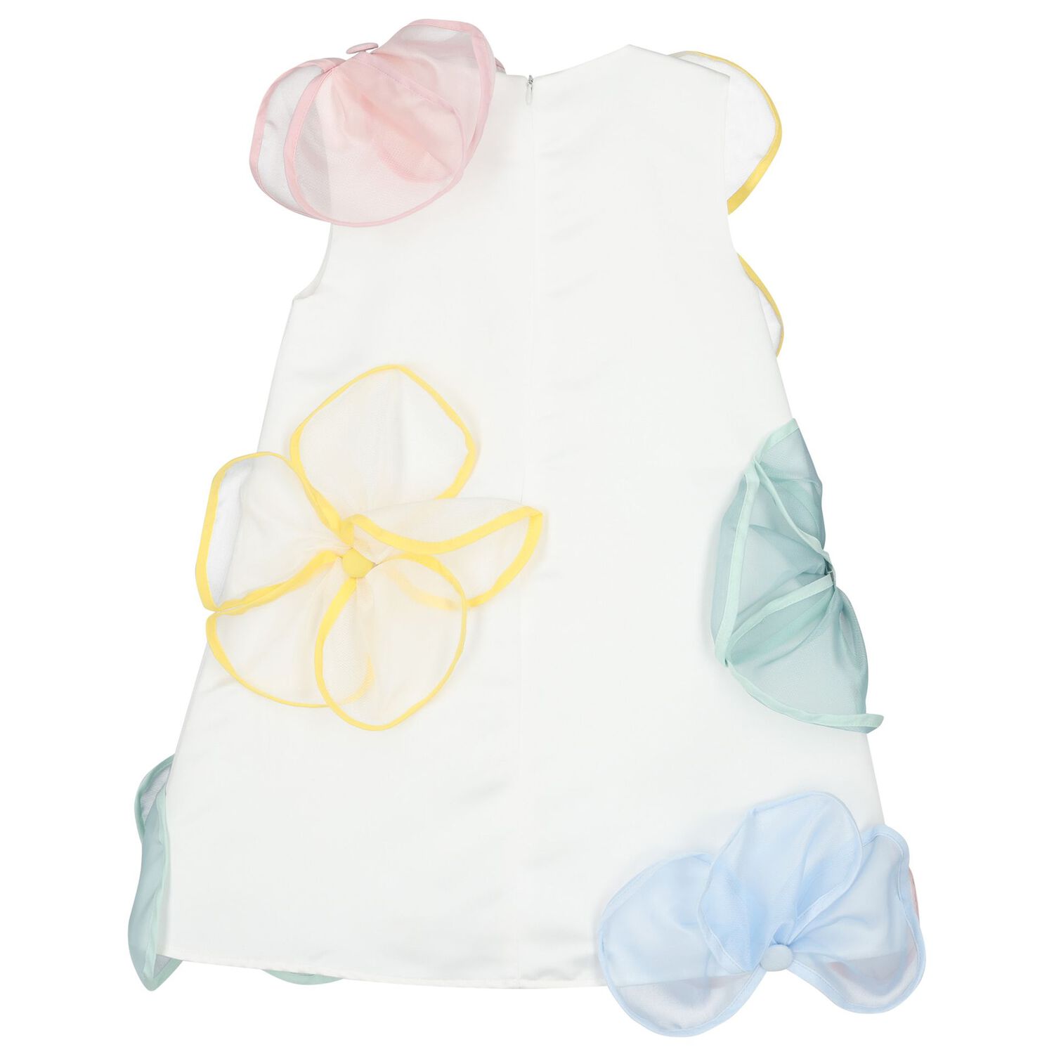 Girls White Flower Satin Dress, 1, hi-res