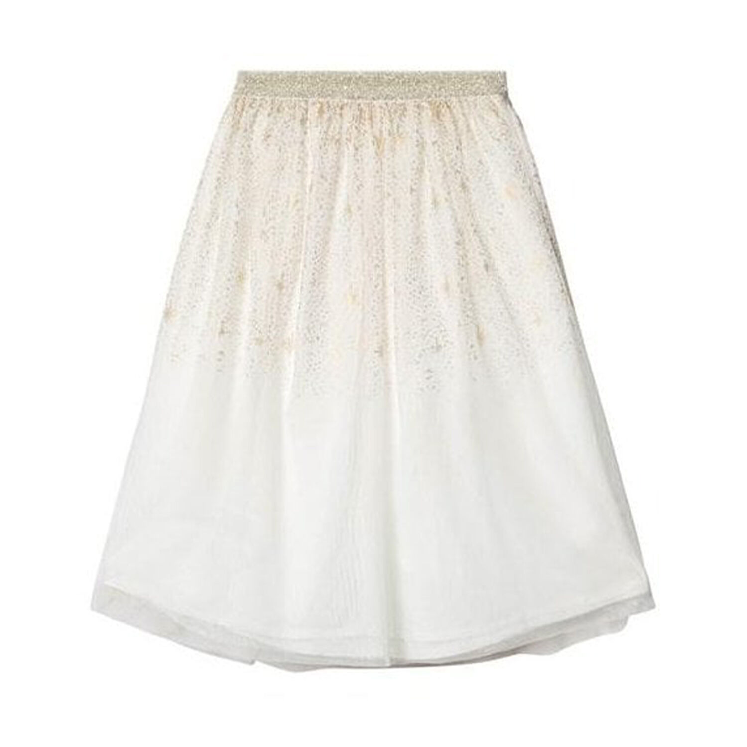 Girls Ivory & Gold Tulle Skirt, 1, hi-res