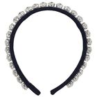 Girls Navy Blue Crystal Embellished Headband, 1, hi-res