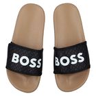 Boys Black Monogram Logo Sliders, 1, hi-res