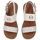 Girls Ivory & Beige Logo Sandals, 1, hi-res