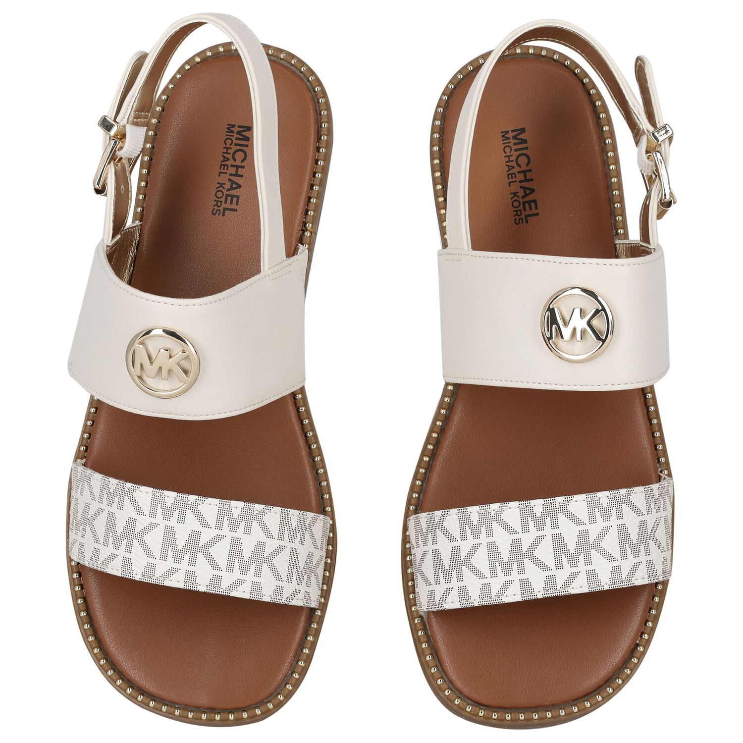 Girls Ivory & Beige Logo Sandals, 1, hi-res image number null