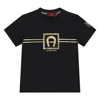 Younger Boys Black & Gold Logo T-Shirt