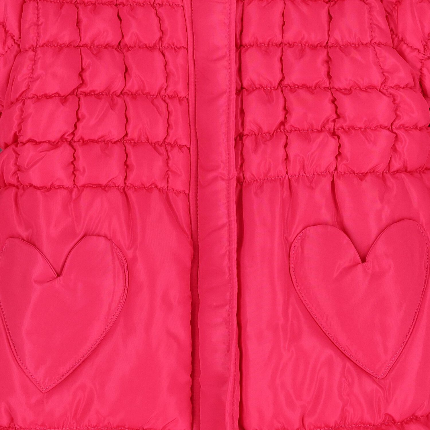 Girls Pink Heart Hooded Puffer Jacket, 1, hi-res