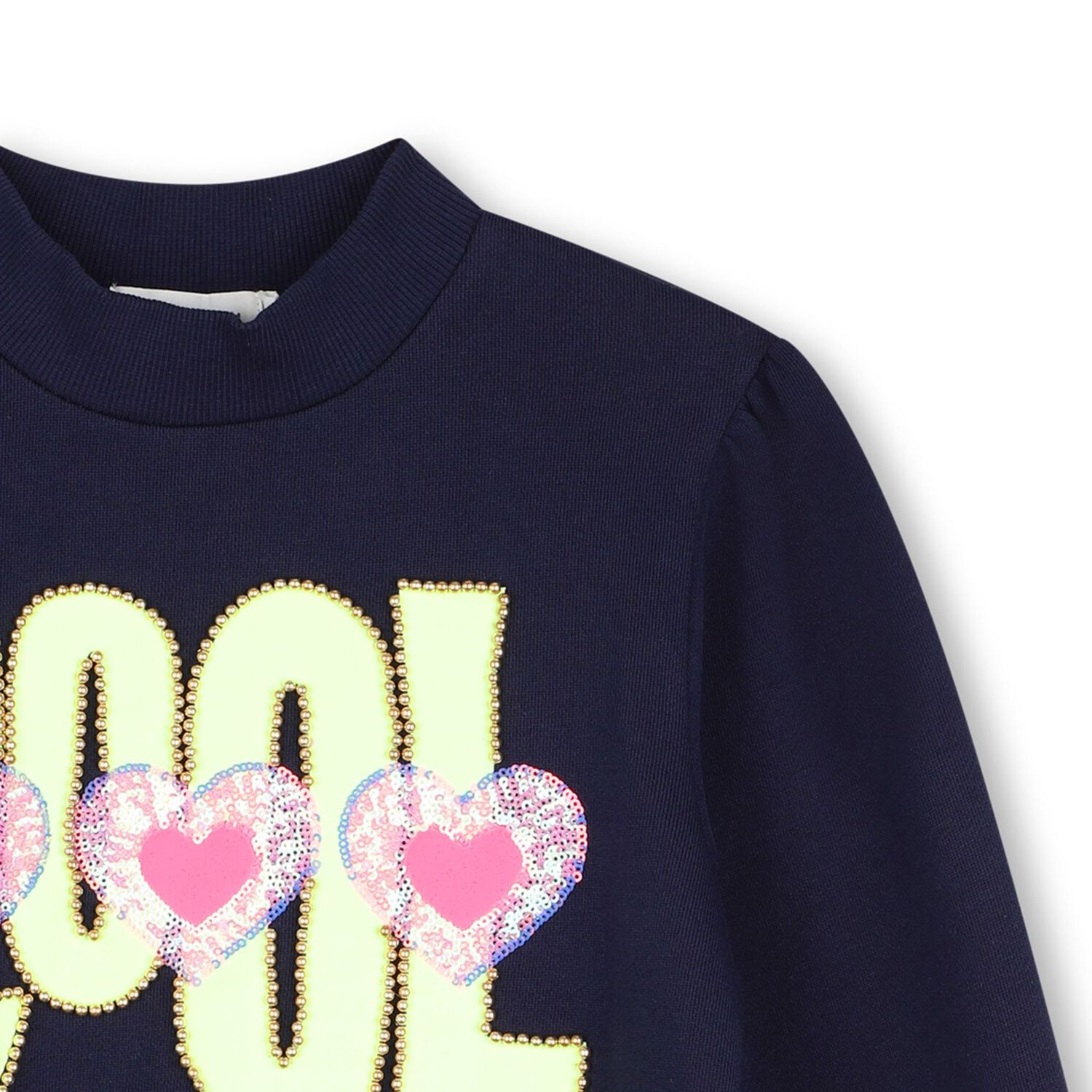 Girls Navy Blue Sequin Heart Sweatshirt, 1, hi-res