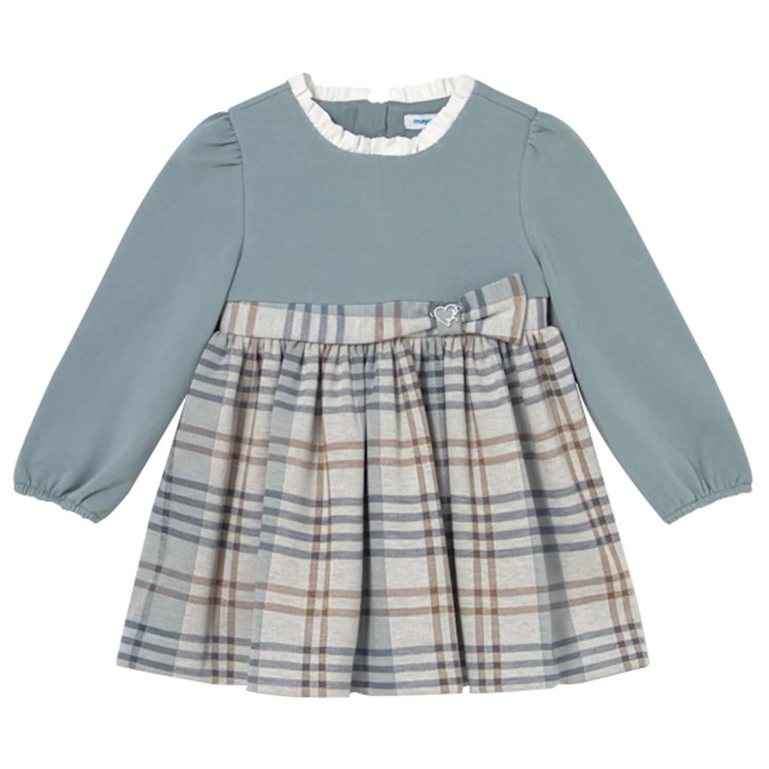 Younger Girls Blue & Beige Plaid Dress, 1, hi-res