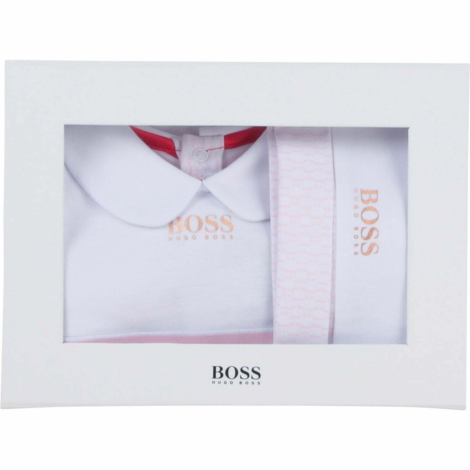 Girls White & Pink Logo Babygrow & Hat Set, 1, hi-res