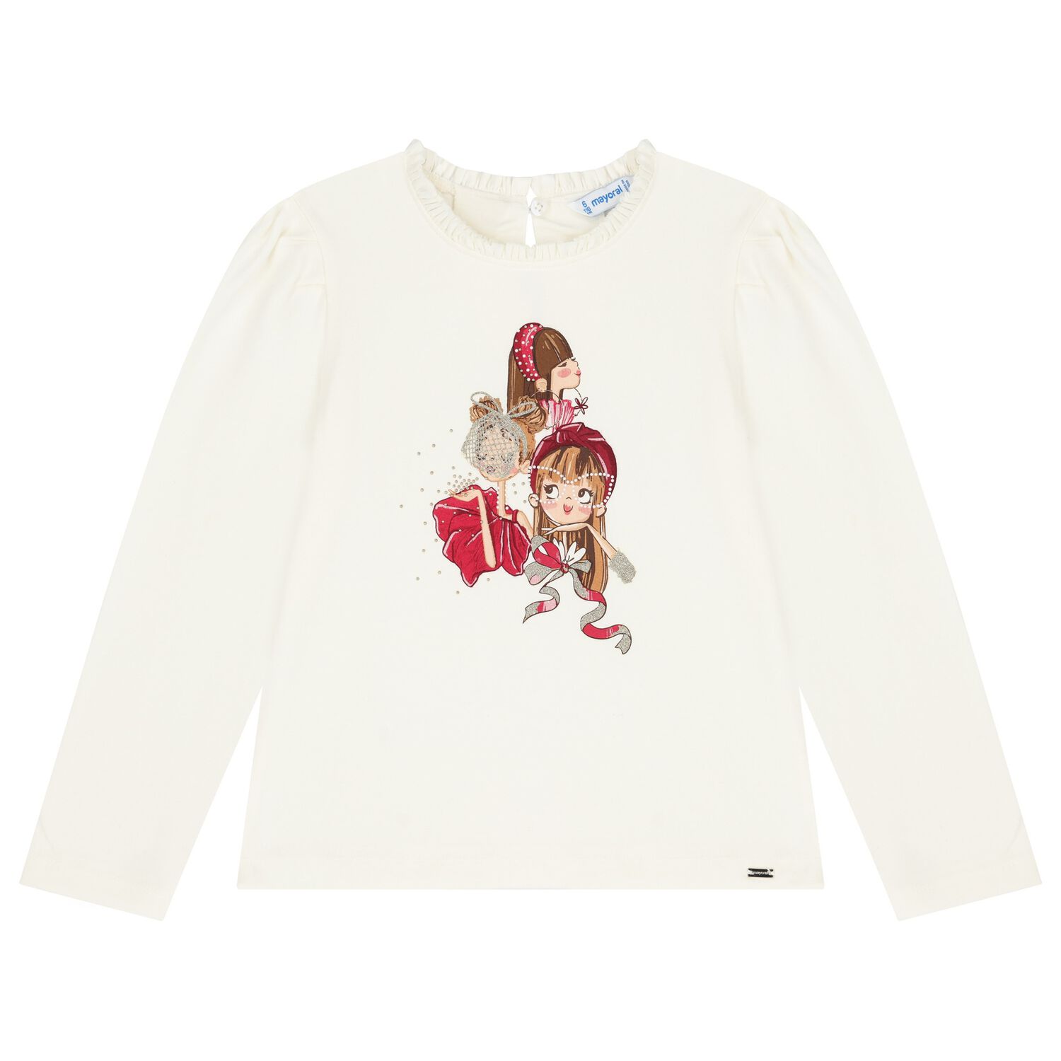 Girls Ivory Long Sleeve Top, 1, hi-res image number null