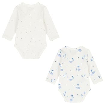 Baby Girls Ivory & Blue Balloon Bodysuits ( 2-Pack )