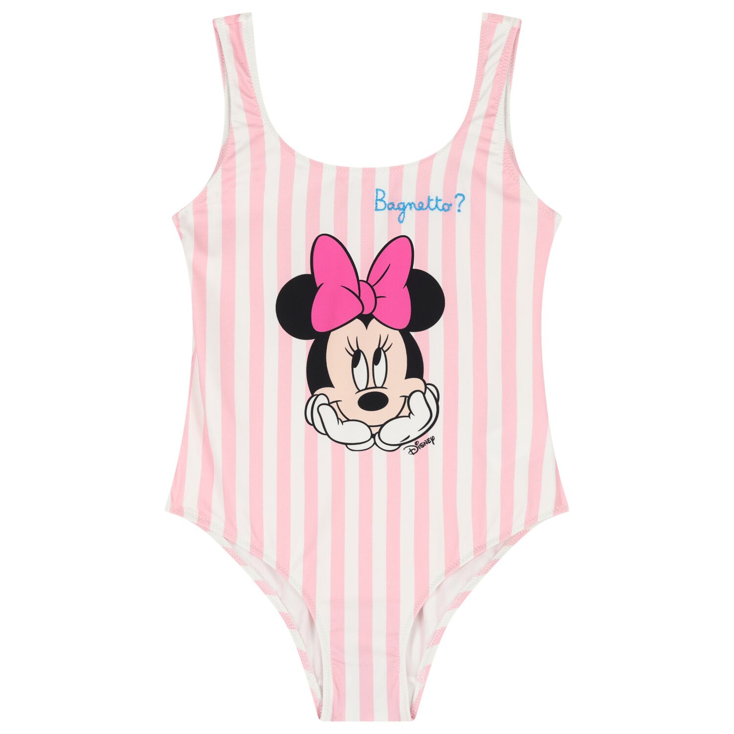 Girls Pink & White Striped Minnie Mouse Disney Swimsuit, 1, hi-res