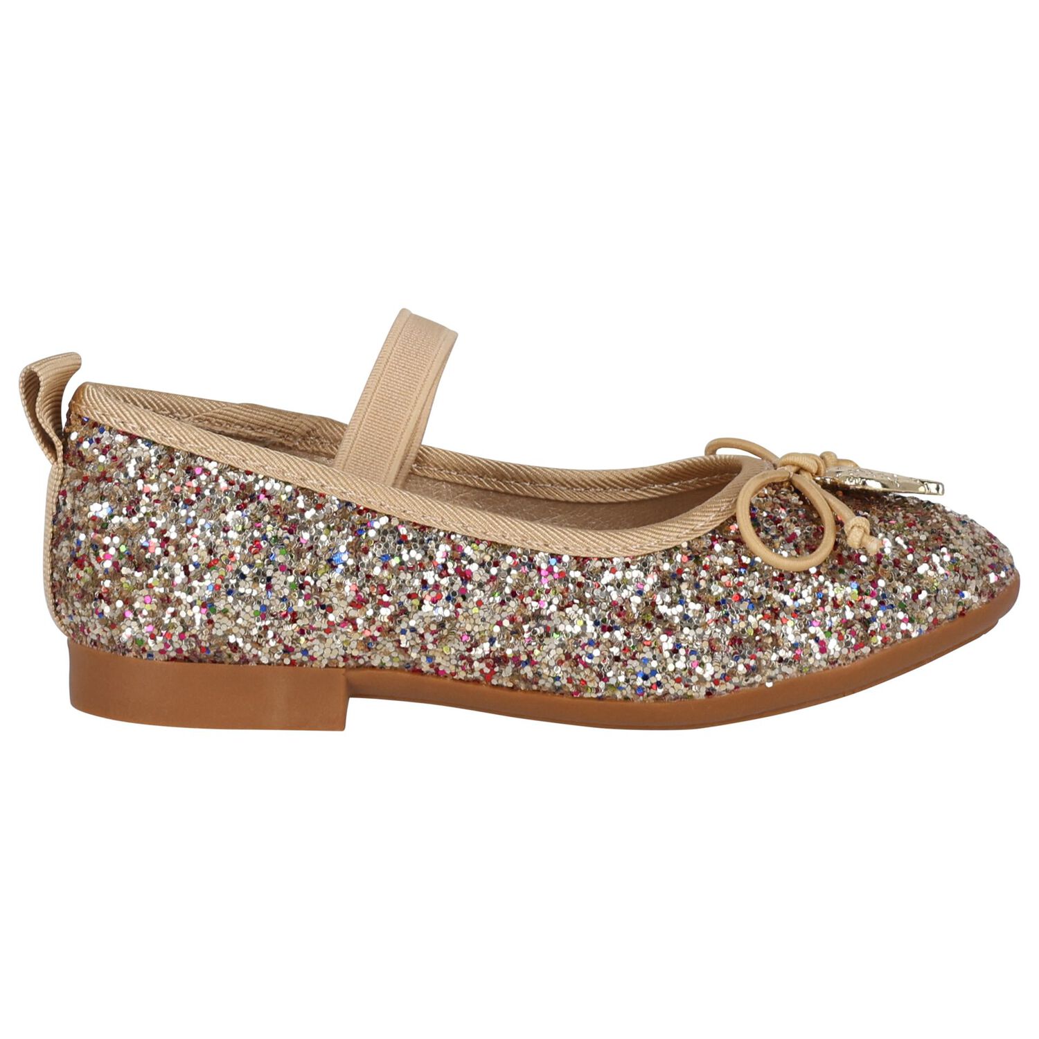 Younger Girls Gold Glitters Ballerina Shoes, 1, hi-res