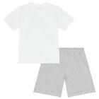 Boys White & Grey Teddy Bear Logo Shorts Set, 1, hi-res