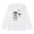 Boys White Robot Long Sleeve Top, 1, hi-res