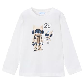 Boys White Robot Long Sleeve Top