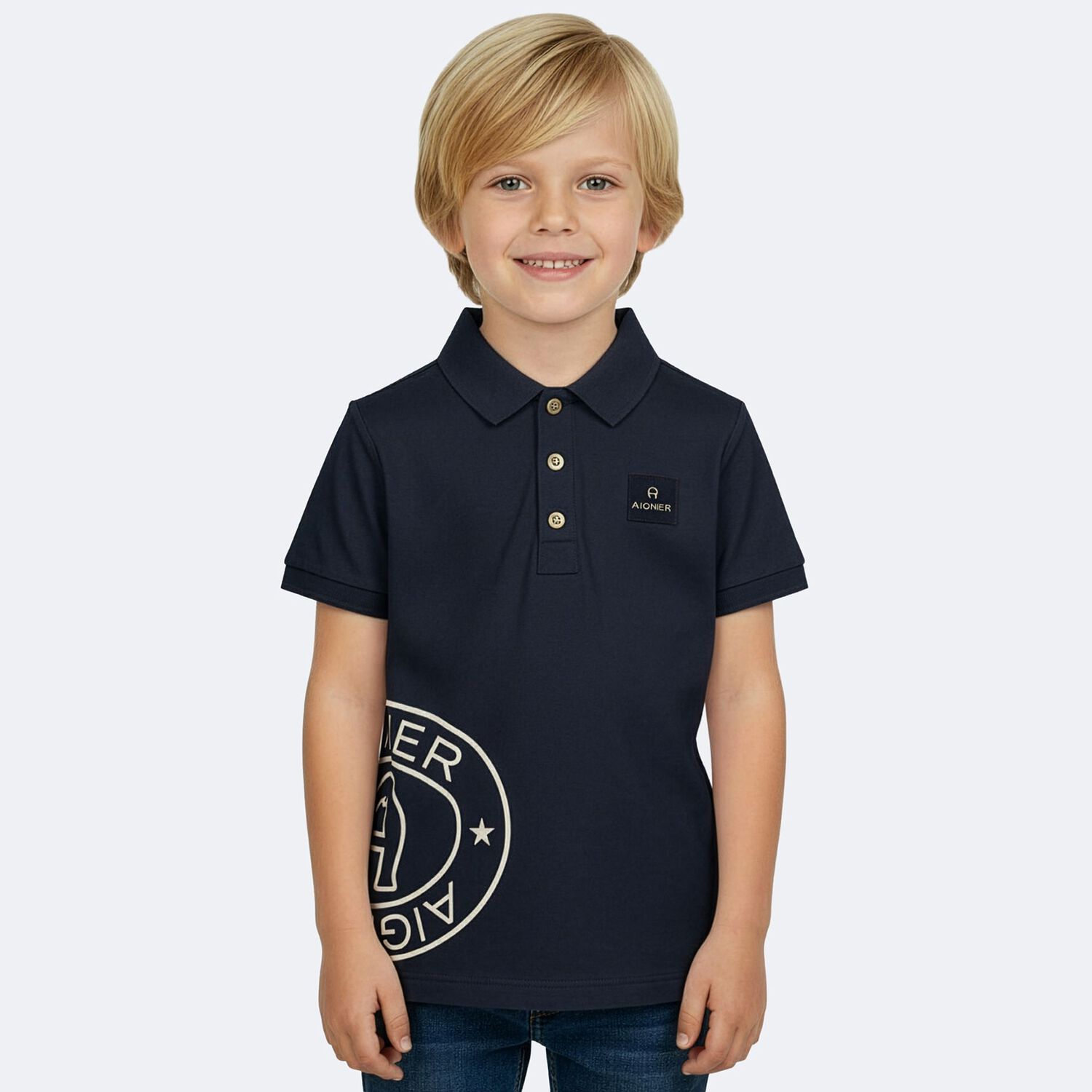 Boys Navy Blue Logo Polo Shirt, 2, hi-res