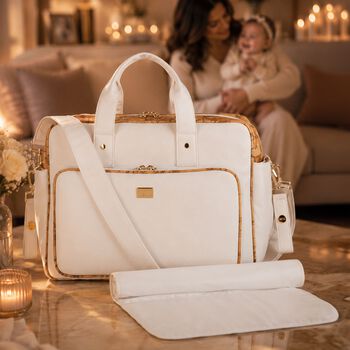 White & Beige Geo Map Baby Changing Bag