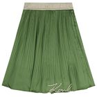 Girls Green Logo Pleated Skirt, 2, hi-res