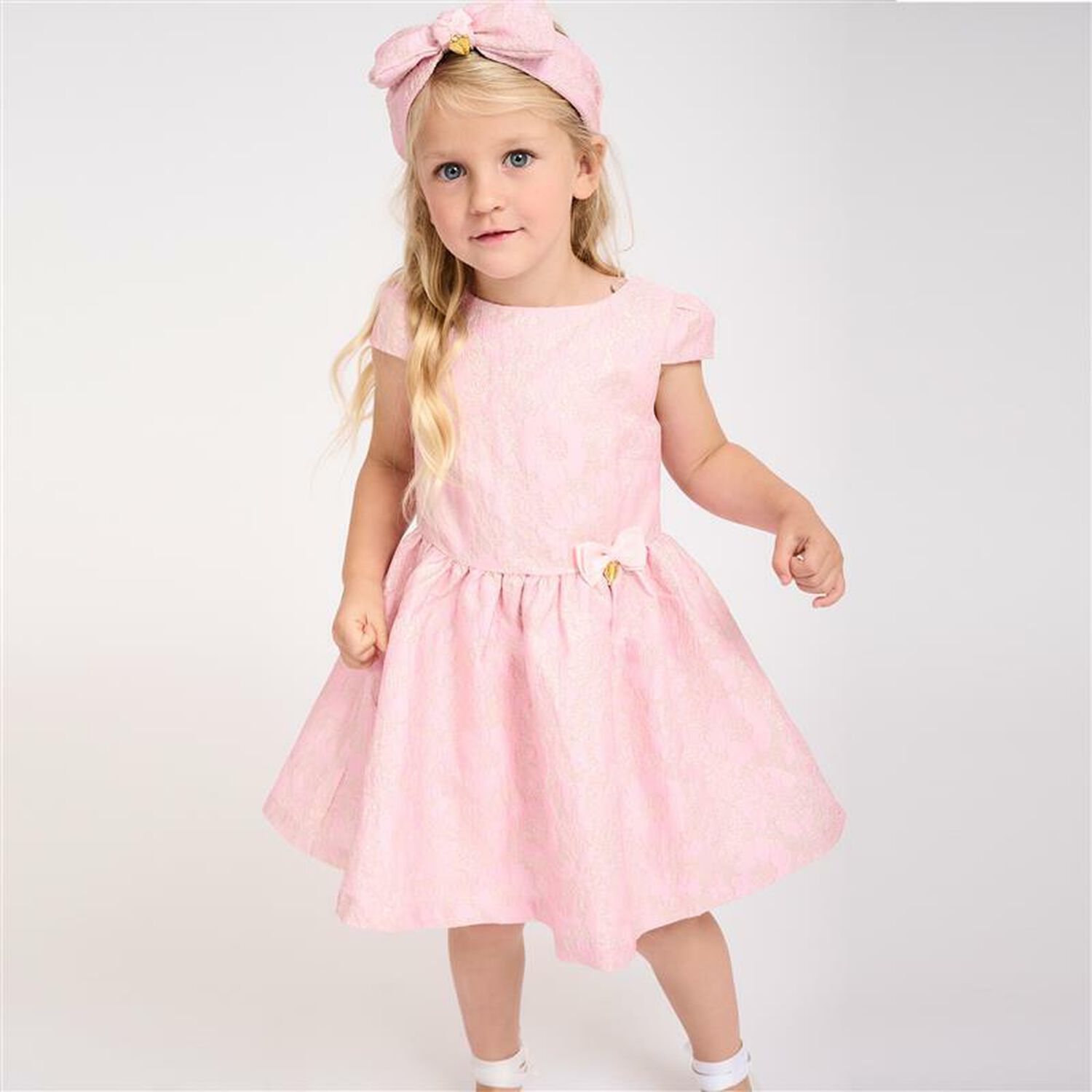 Girls Pink & Gold Jacquard Dress, 4, hi-res image number null