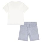 Boys White & Blue Striped Shorts Set, 1, hi-res
