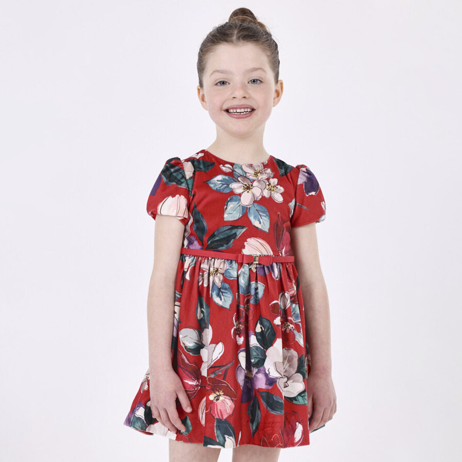 Girls Red Floral Dress, 1, hi-res