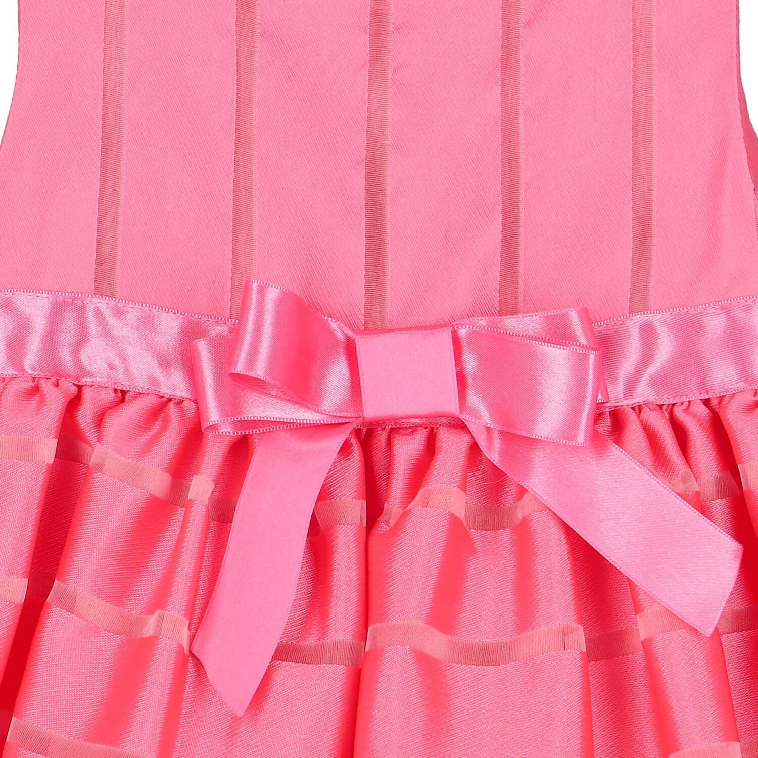Younger Girls Pink Satin & Organza Dress, 2, hi-res