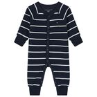  Baby Boys Navy Blue Striped Romper, 1, hi-res