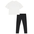 Girls White & Black Crystal Embellished Diamant&eacute; Logo Leggings Set, 1, hi-res
