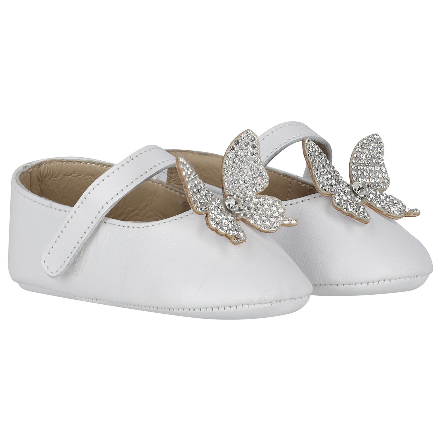Baby Girls White Embellished Butterfly Shoes, 1, hi-res