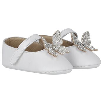Baby Girls White Embellished Butterfly Shoes