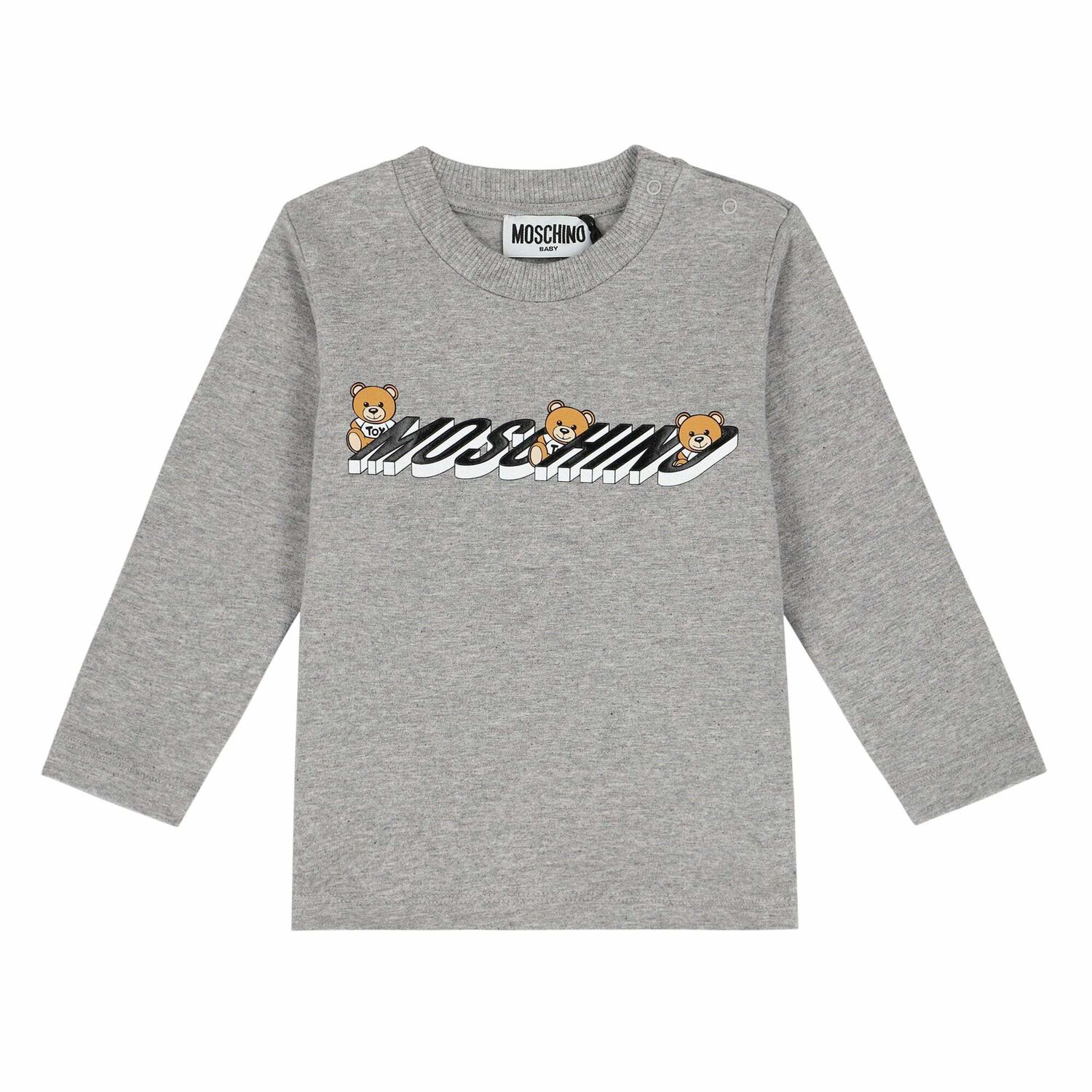 Grey Teddy Logo Long Sleeve Top, 3, hi-res