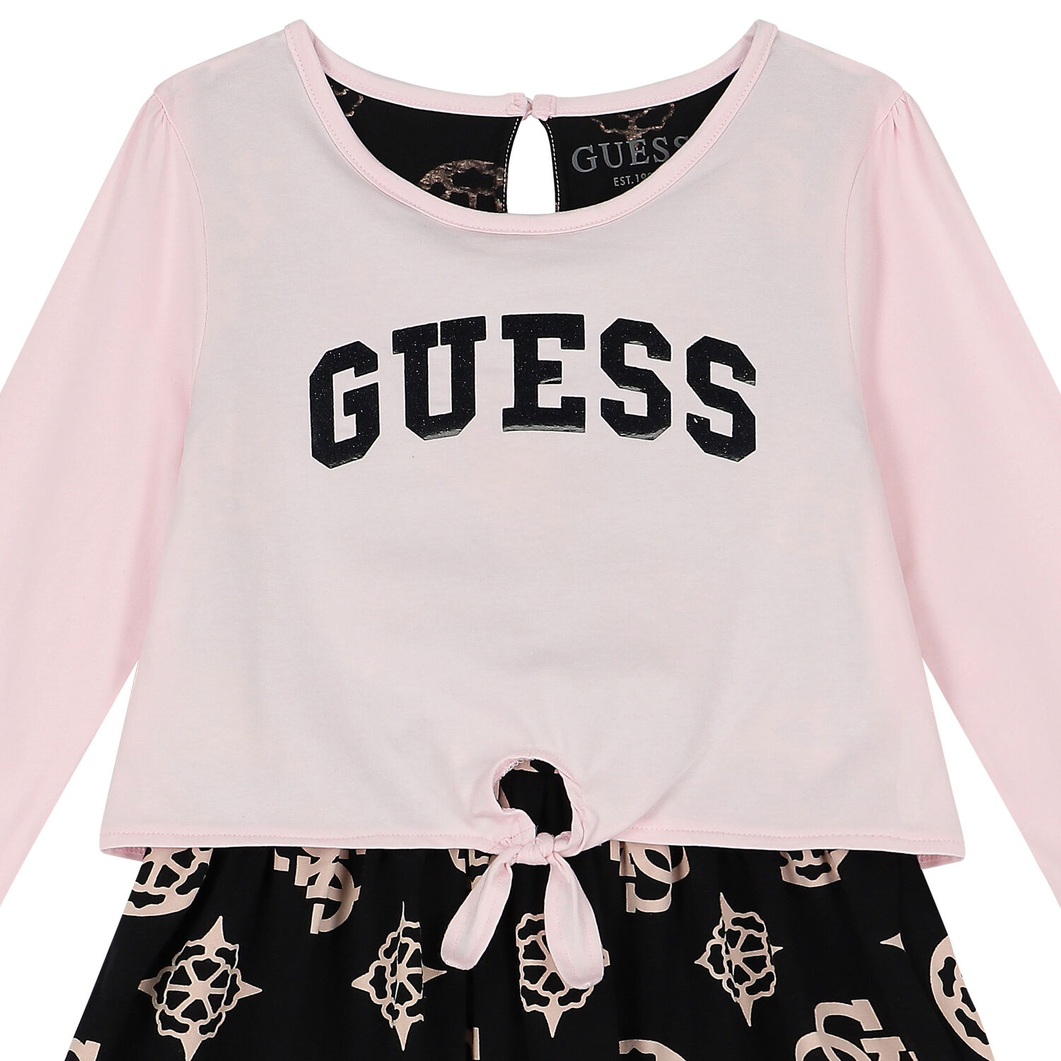 Girls Pink & Black Logo Dress, 1, hi-res
