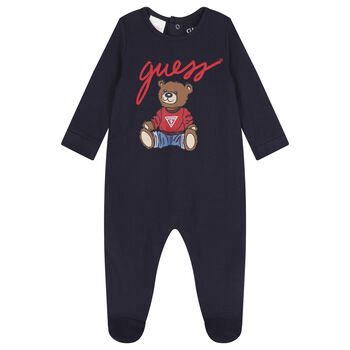 Baby Boys Navy Blue Teddy Bear Babygrow