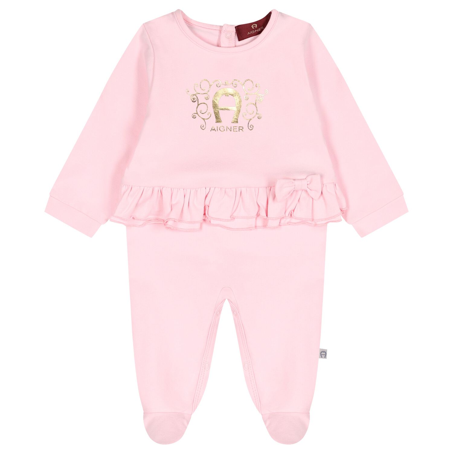 Baby Girls Pink & Gold Logo Babygrow, 2, hi-res