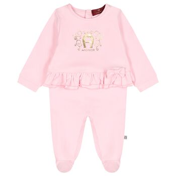 Baby Girls Pink & Gold Logo Babygrow