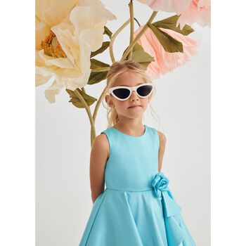Girls Blue Flower Satin Dress