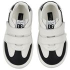 White & Black Logo Trainers, 1, hi-res
