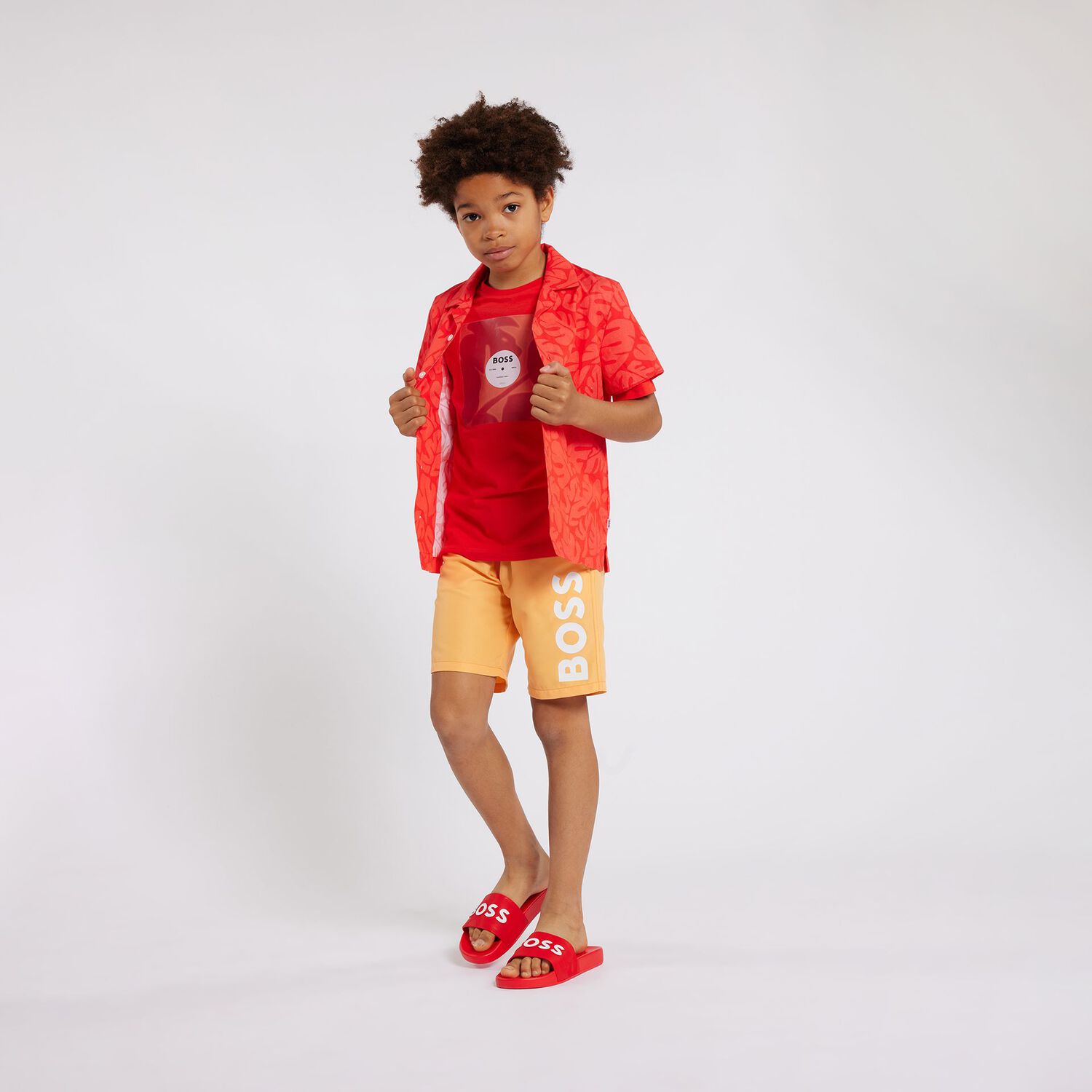 Boys Orange Logo Swim Shorts, 2, hi-res