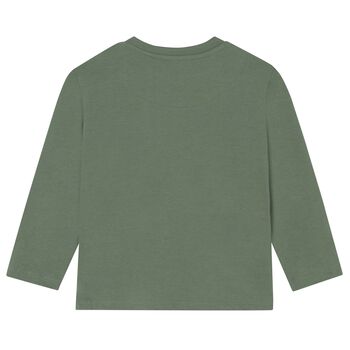 Younger Boys Green Logo Long Sleeve Top