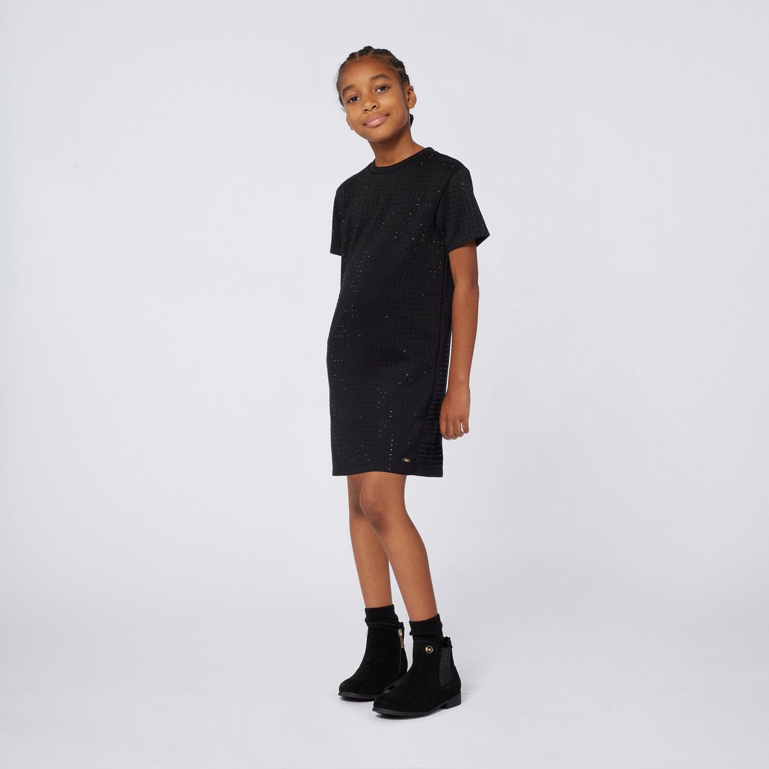 Girls Black Rhinestone Dress, 1, hi-res
